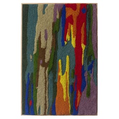 Handmade Contemporary Wool Wall Tapestry, Abstract Rainbow Landscape, oak frame