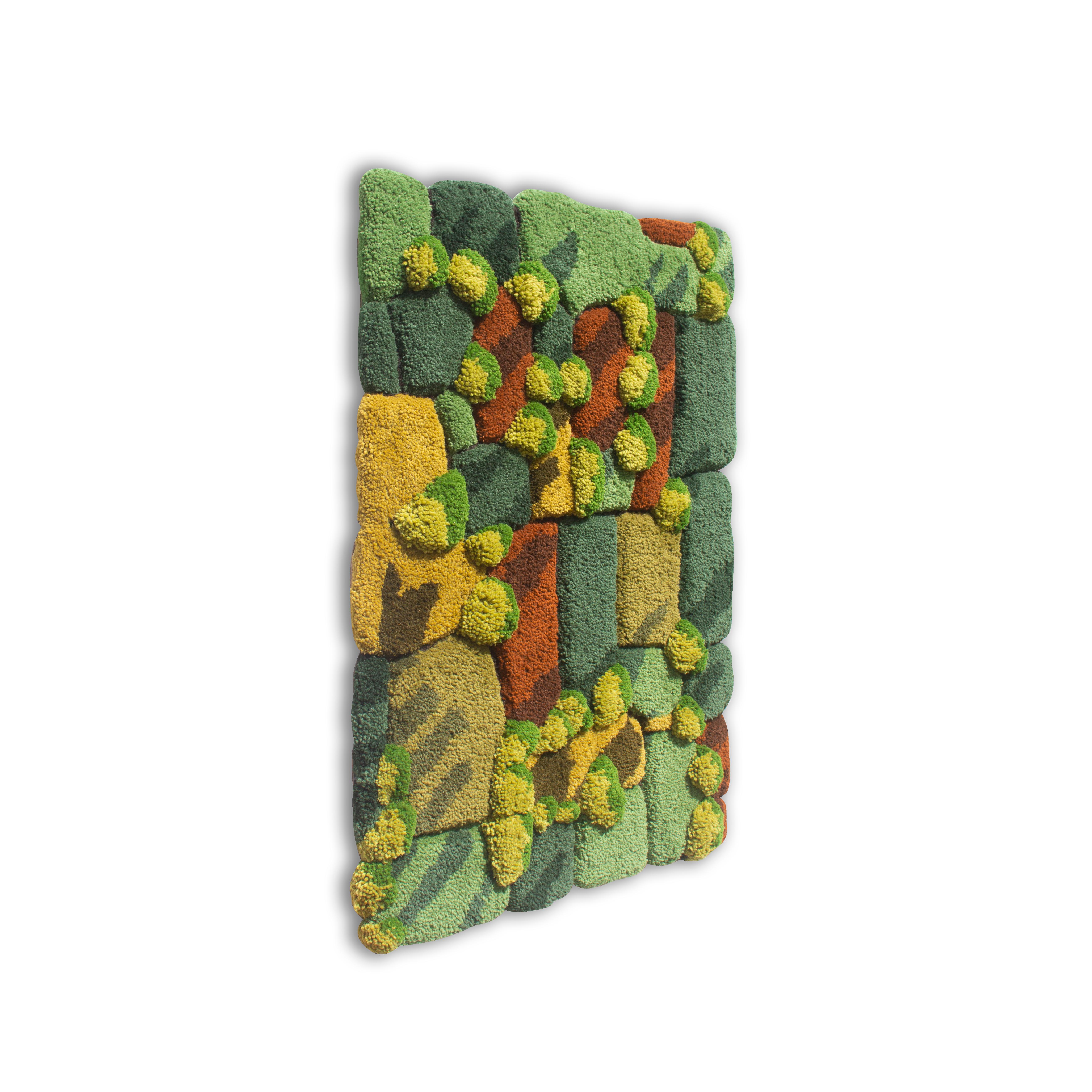 Hand-Carved Handmade Contemporary Wool Wall Tapestry, Aerial Portuguese Landscape, Green  For Sale