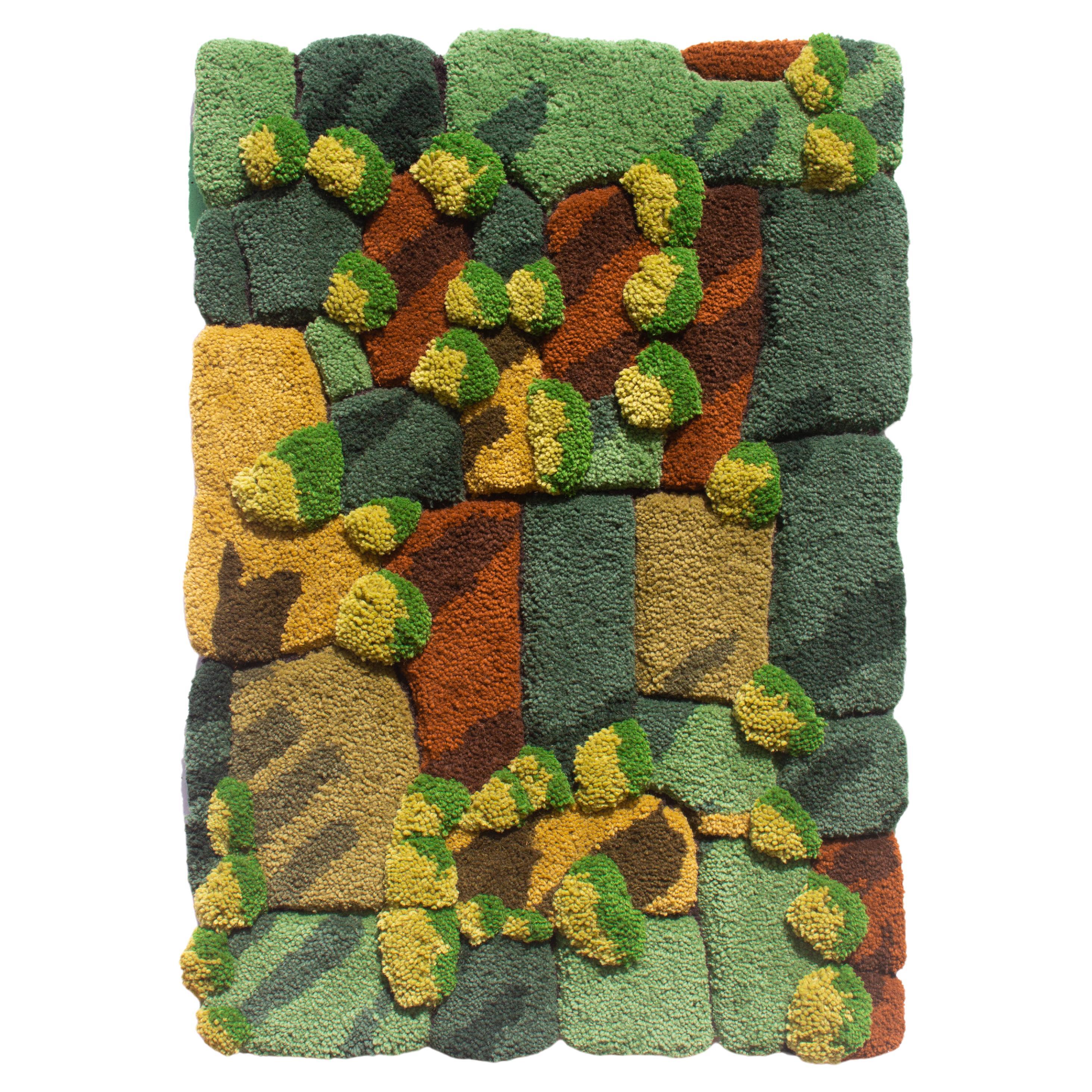 Handmade Contemporary Wool Wall Tapestry, Aerial Portuguese Landscape, Green 