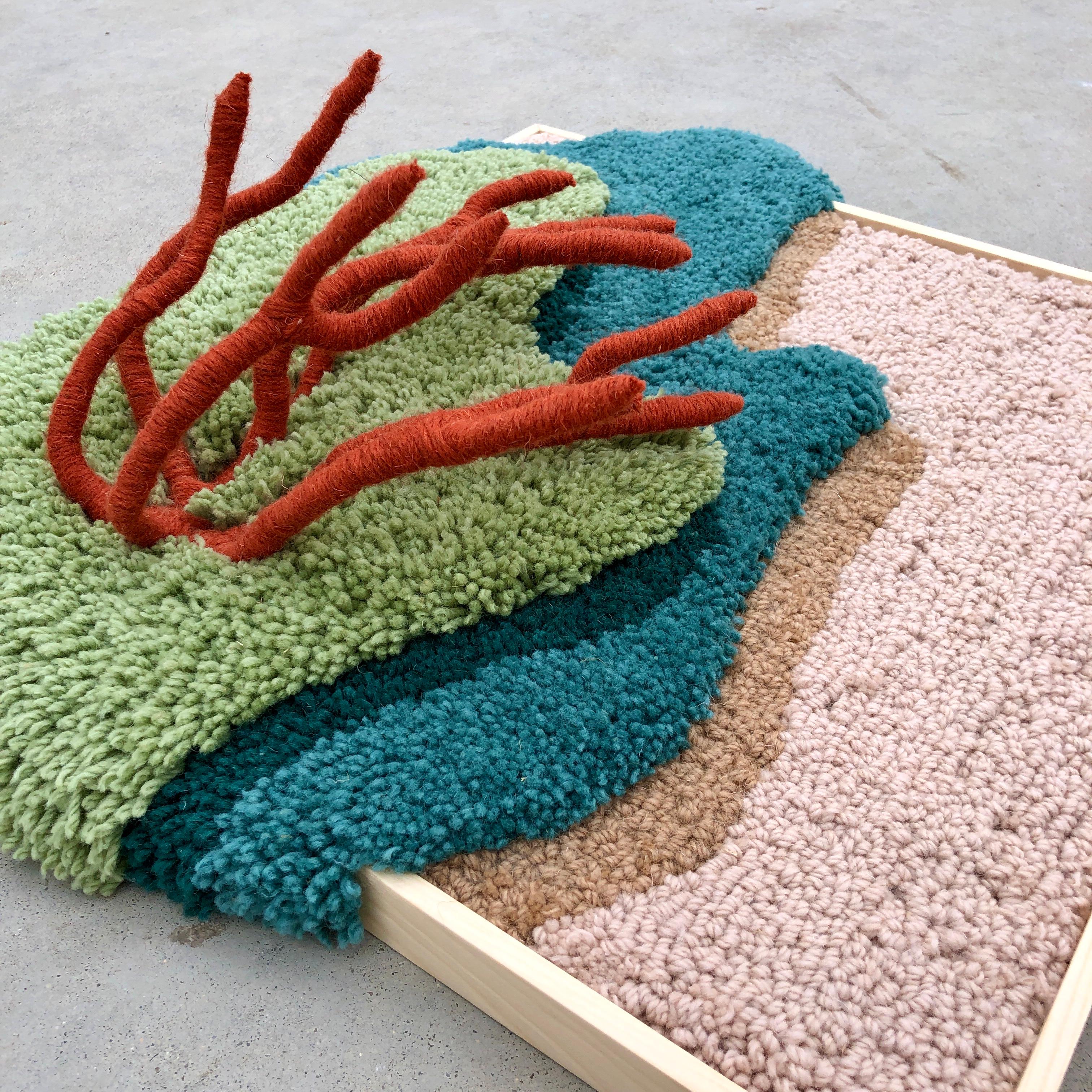 Other Handmade Contemporary Wool Wall Tapestry with textile coral sculpture, by Ohxoja For Sale