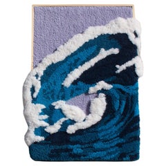 Contemporary Wool Wall Tapestry, Blue Wave Barrel textile art by OHXOJA