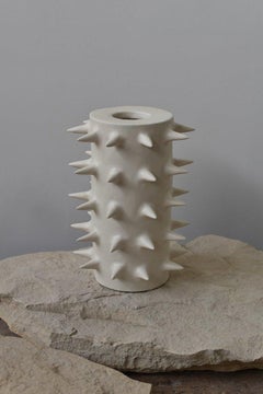 Handmade Spikes Tall White Ceramic Vase IV