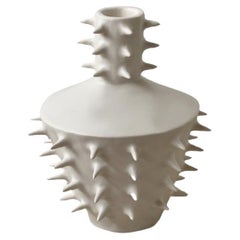 Handmade Modern White Matte Ornamental Tall Ceramic Vase with Spikes
