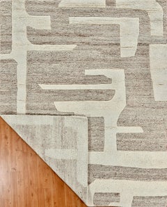 Handmade Contemporary Wool Rug Camel & Ivory with Sculptural Abstract Design