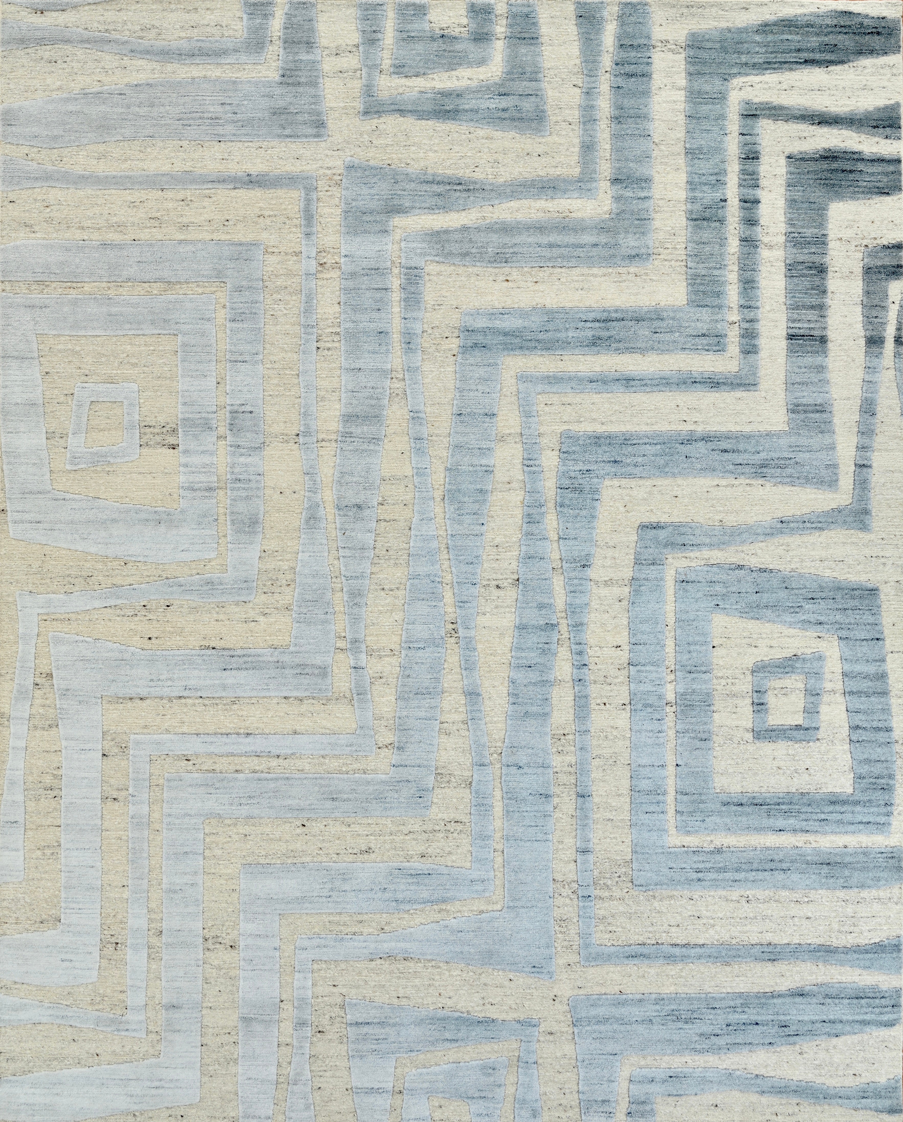 Handmade Contemporary Wool Rug in Beige & Blue-Grey, Abstract Geometric Pattern For Sale