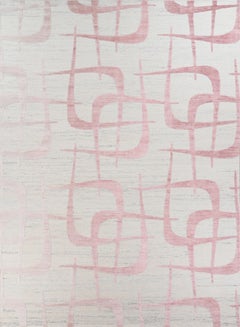 Handmade Contemporary Wool Rug in Beige & Blush, Interlocking Geometric Design
