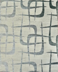 Handmade Contemporary Wool Rug in Beige & Charcoal Interlocking Geometric Design