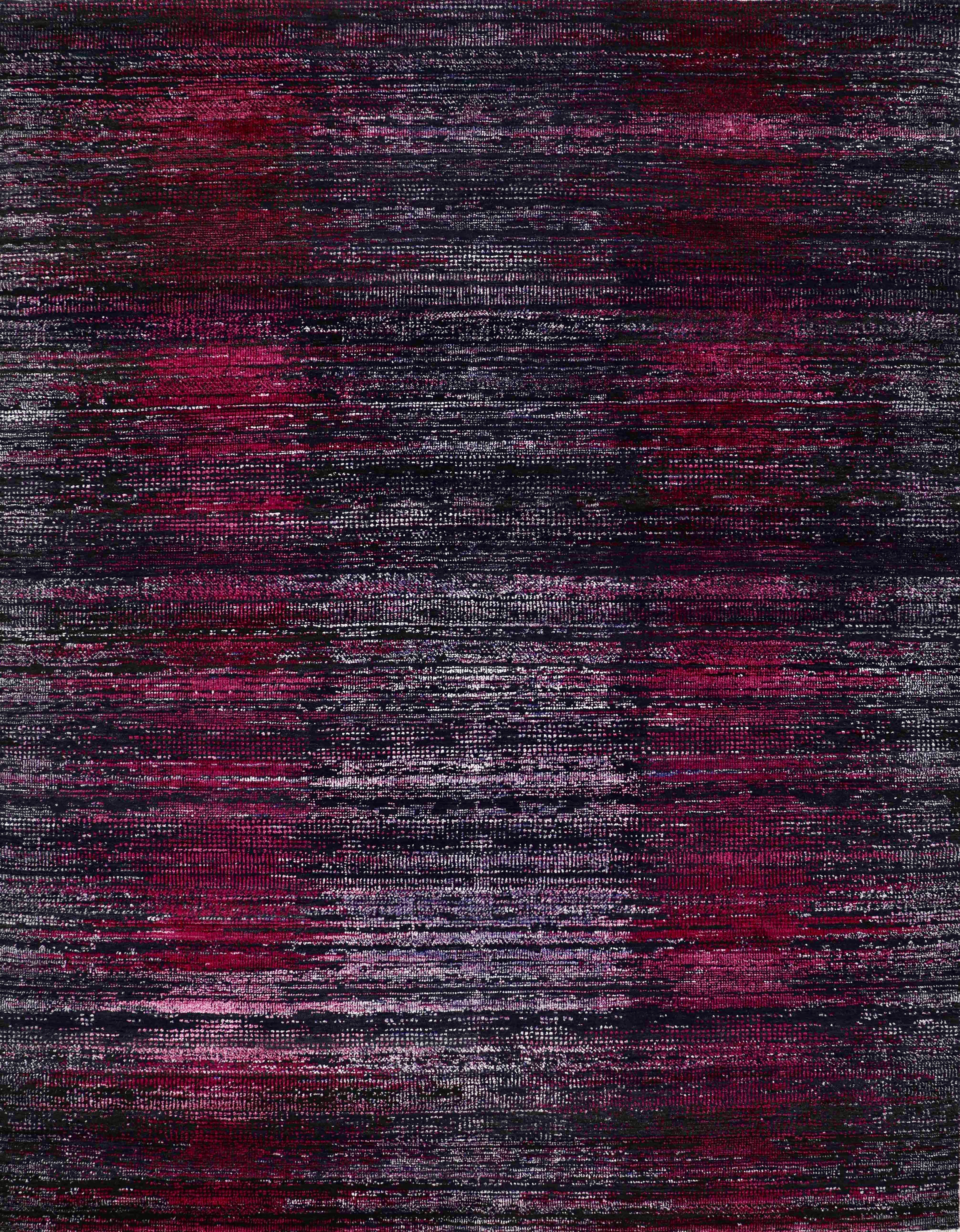 Handmade Contemporary Wool Rug in Black and Deep Crimson Red, Textured Design