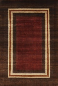 Handmade Contemporary Wool Rug in Burgundy and Espresso Brown