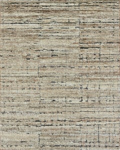 Handmade Contemporary Wool Rug in Camel Beige with Black Abstract Linear Texture