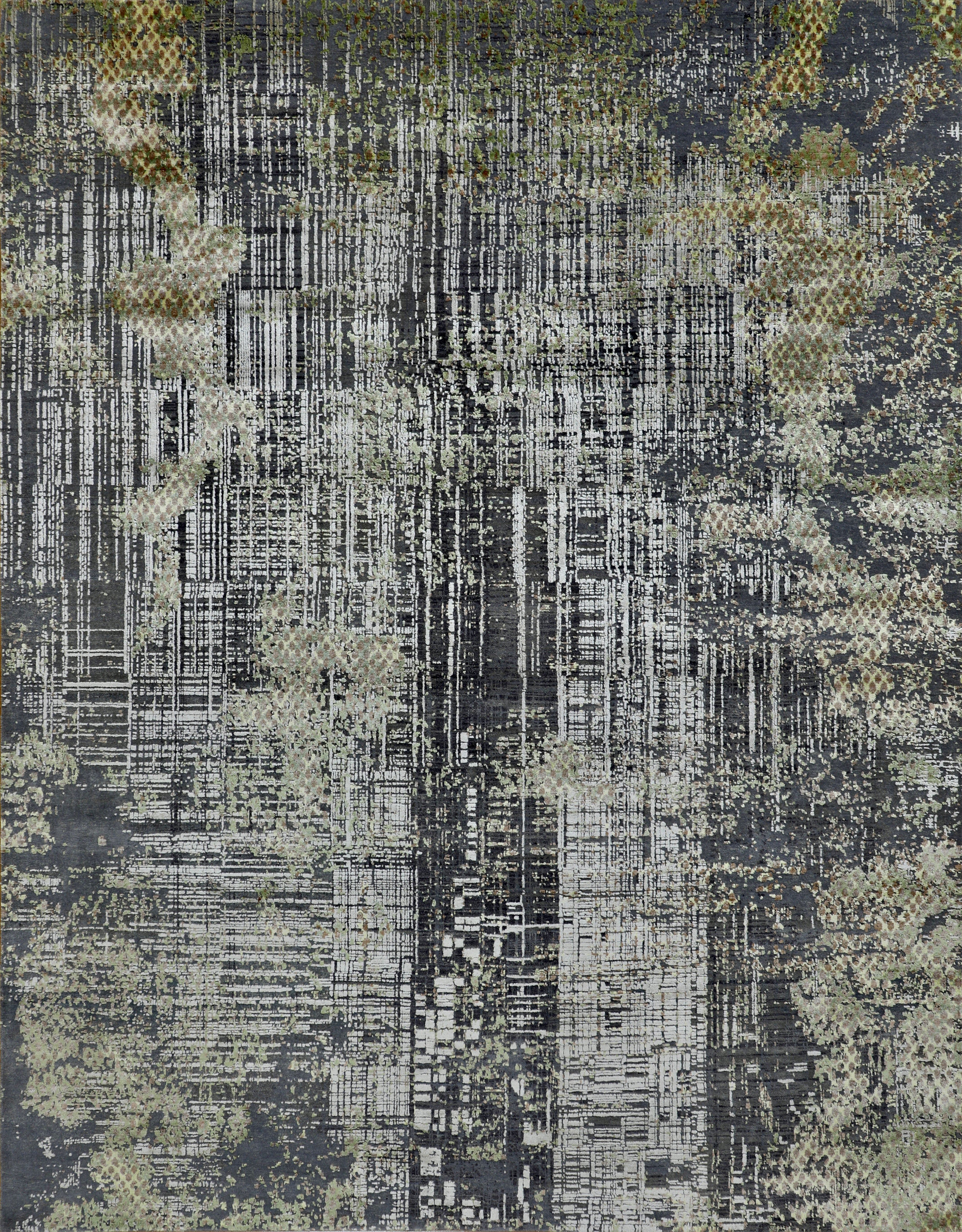 Handmade Contemporary Wool Rug in Charcoal & Moss Green Textured Abstract Design For Sale