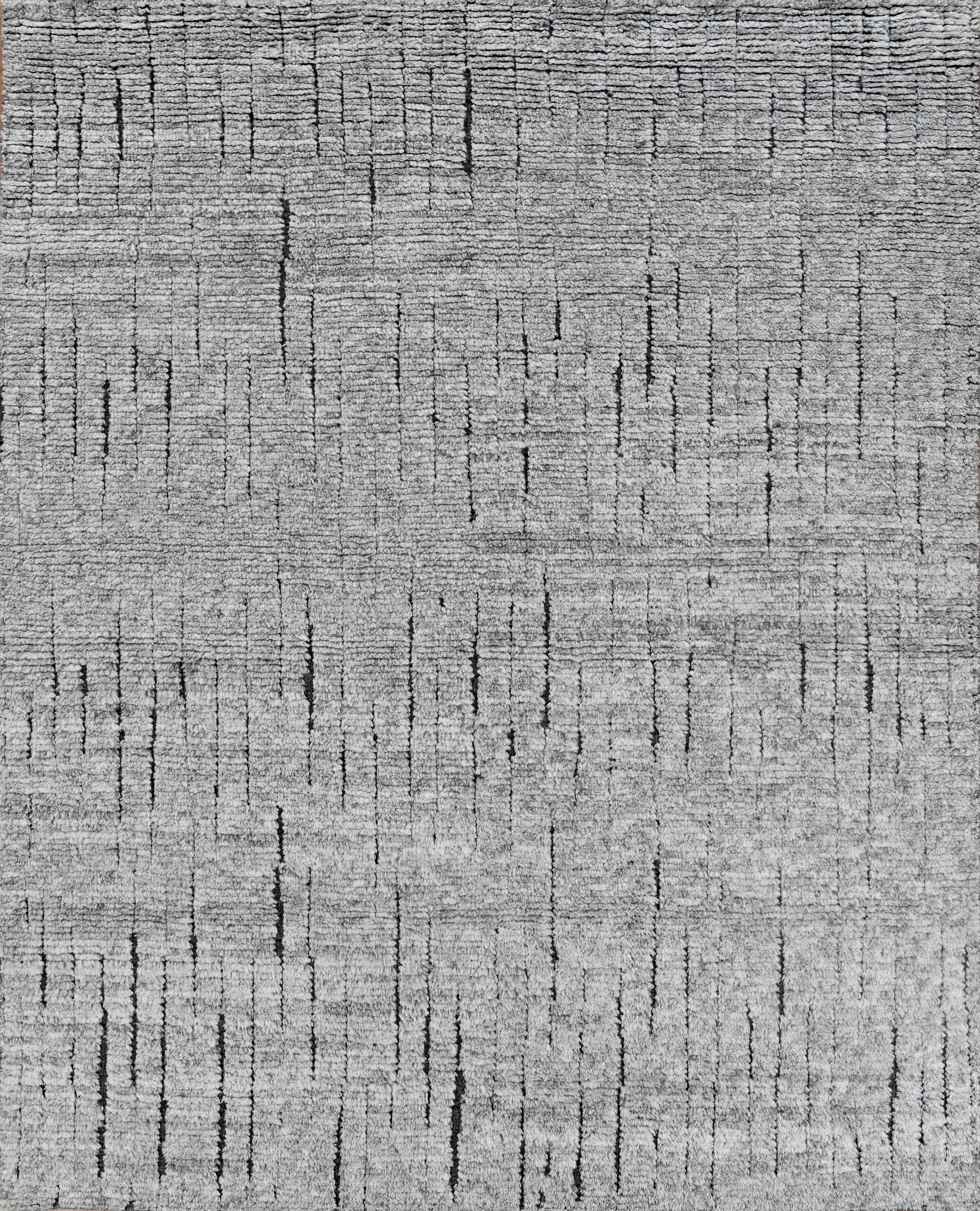 Handmade Contemporary Wool Rug in Grey with Abstract Linear Texture