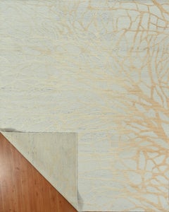 Handmade Contemporary Wool Rug in Ivory and Soft Gold, Abstract Organic Pattern
