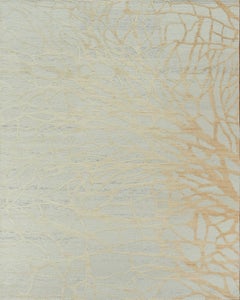 Handmade Contemporary Wool Rug in Ivory and Soft Gold, Abstract Organic Pattern