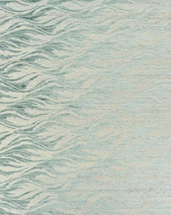 Handmade Contemporary Wool Rug in Ivory and Soft Green with Flowing Wave Design