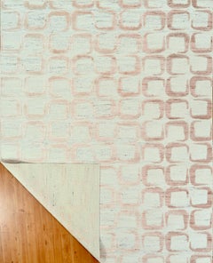 Handmade Contemporary Wool Rug in Ivory and Soft Rust with Geometric Pattern