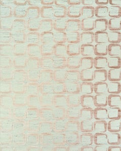 Handgefertigter zeitgenössischer Wollteppich in Elfenbein und weichem Rost mit geometrischem Muster