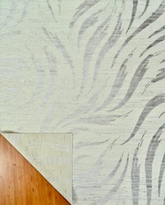Handmade Contemporary Wool Rug in Ivory and Taupe with Fluid Abstract Pattern