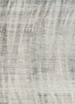 Handmade Contemporary Wool Rug in Ivory and Taupe with Vertical Abstract Texture