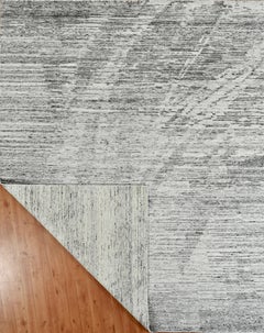 Handmade Contemporary Wool Rug in Ivory & Charcoal, Distressed Abstract Texture