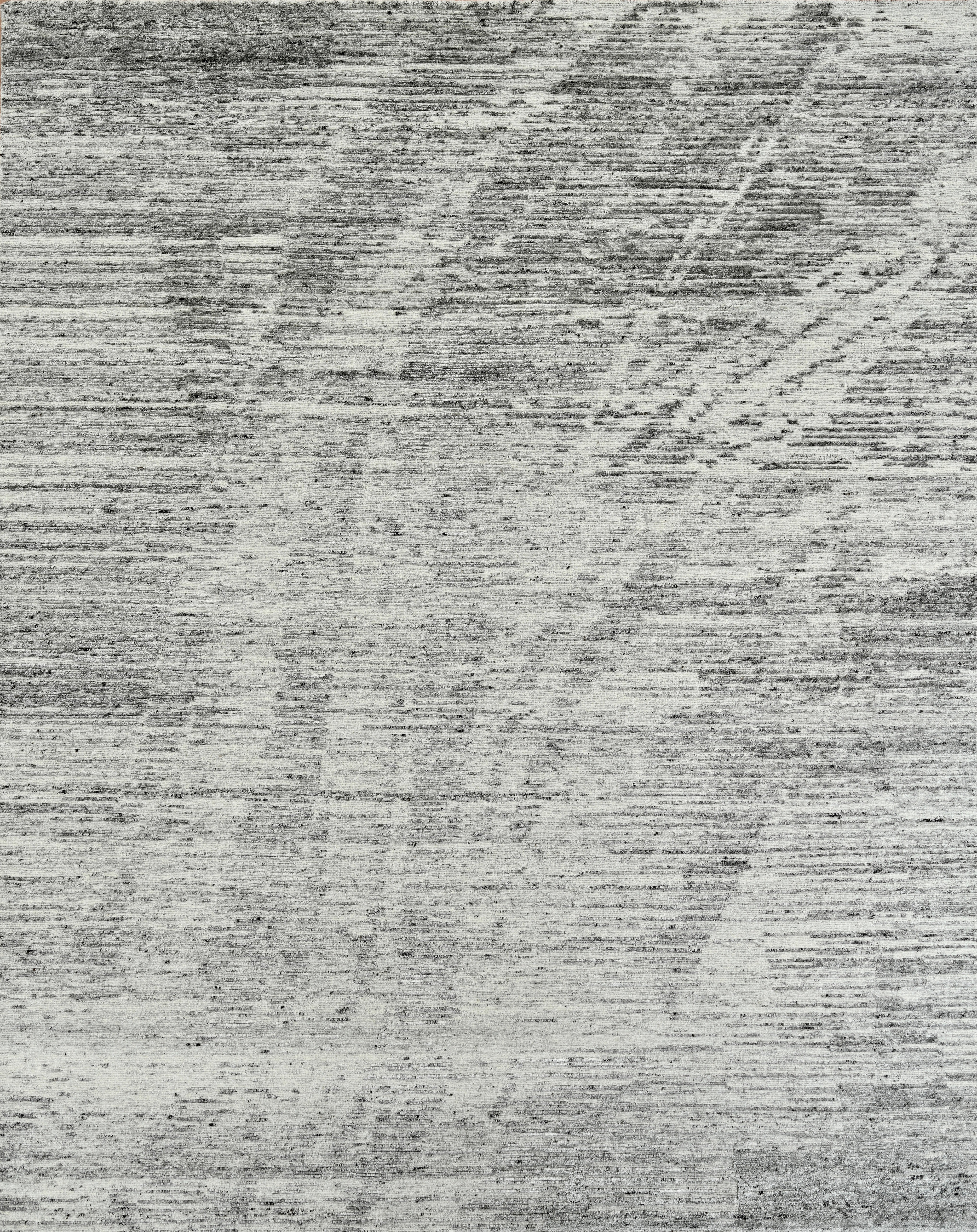 Handmade Contemporary Wool Rug in Ivory & Charcoal, Distressed Abstract Texture