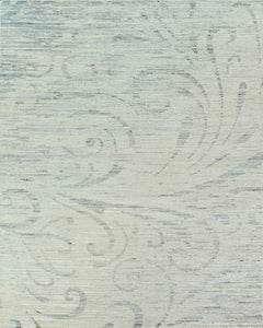 Handmade Contemporary Wool Rug in Ivory, Soft Blue and Taupe with Subtle Floral