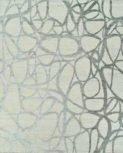 Handgefertigter zeitgenössischer Wollteppich in Elfenbein & weichem Grau, organisches abstraktes Muster