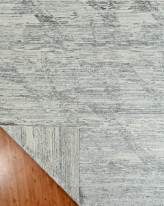 Handmade Contemporary Wool Rug in Ivory & Teal Blue with Subtle Abstract Pattern