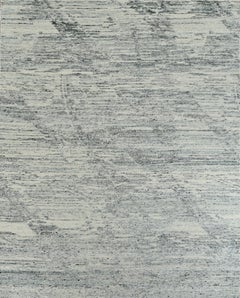 Handmade Contemporary Wool Rug in Ivory & Teal Blue with Subtle Abstract Pattern