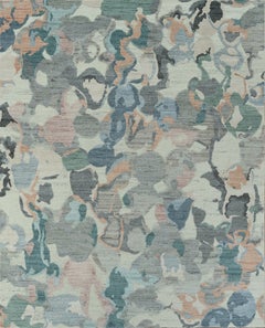 Handgefertigter zeitgenössischer Wollteppich in Elfenbein mit mehrfarbigem abstraktem Muster