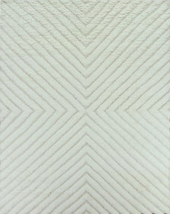 Handmade Contemporary Wool Rug in Ivory with Sculpted Chevron Pattern