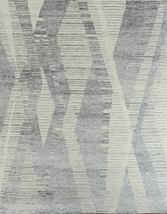 Handmade Contemporary Wool Rug in Light Beige and Silver with Abstract Vertical