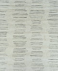 Handmade Contemporary Wool Rug in Natural Ivory with Linear Abstract Pattern
