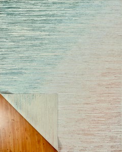 Handmade Contemporary Wool Rug in Pine Green, Ivory & Soft Rust Gradient Design