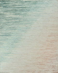 Handmade Contemporary Wool Rug in Pine Green, Ivory & Soft Rust Gradient Design