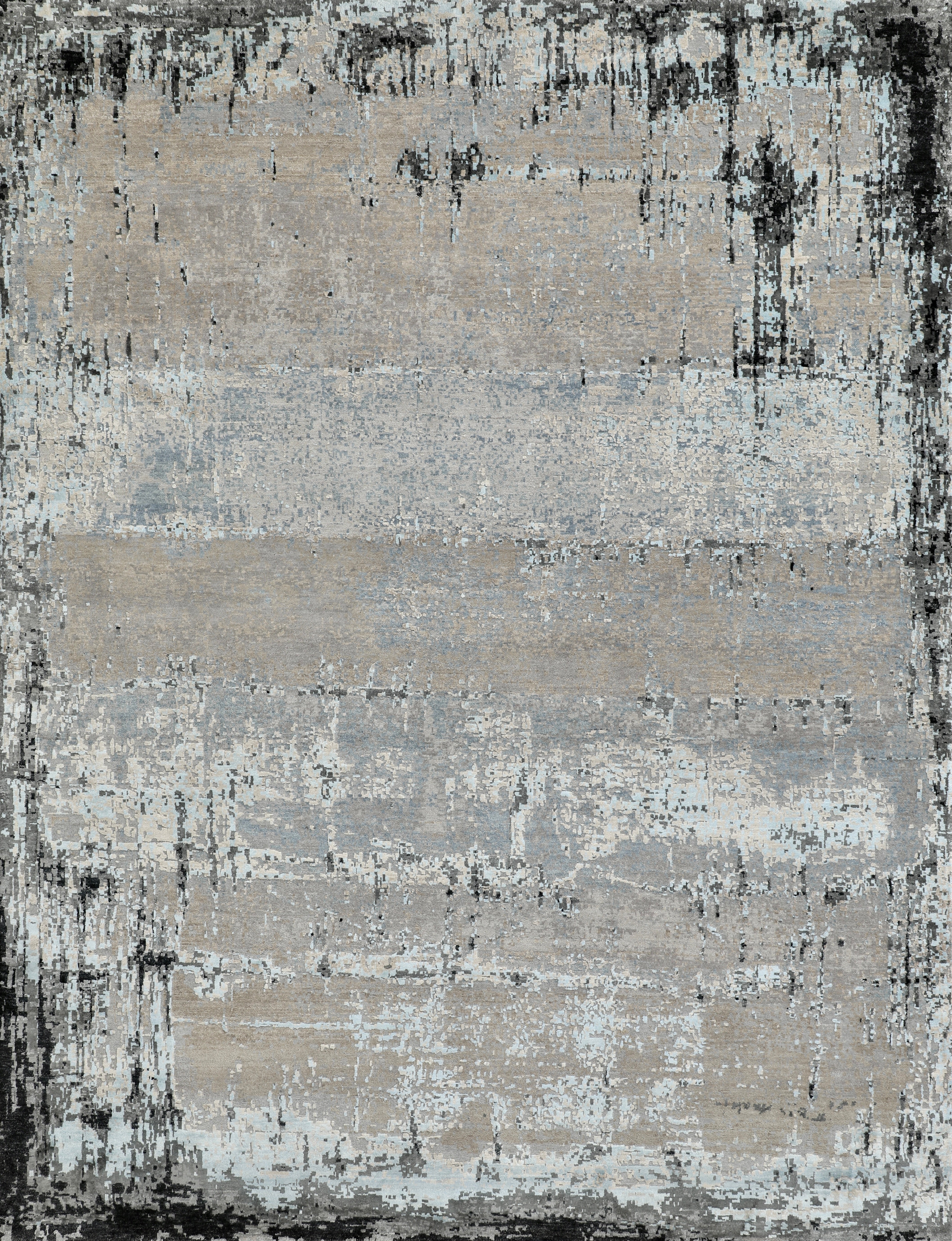 Handmade Contemporary Wool Rug in Soft Grey and Beige with Subtle Blue Undertone For Sale