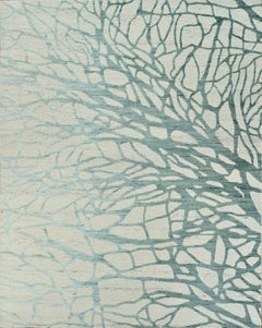 Handmade Contemporary Wool Rug Ivory & Soft Aqua Green, Abstract Organic Pattern