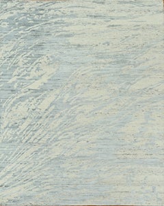 Handgefertigter zeitgenössischer Wollteppich Elfenbein & Weiches Blau Abstraktes Wasser-inspiriertes Design