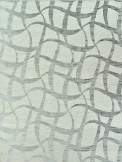Handmade Contemporary Wool Rug Ivory & Soft Green, Abstract Curvilinear Pattern