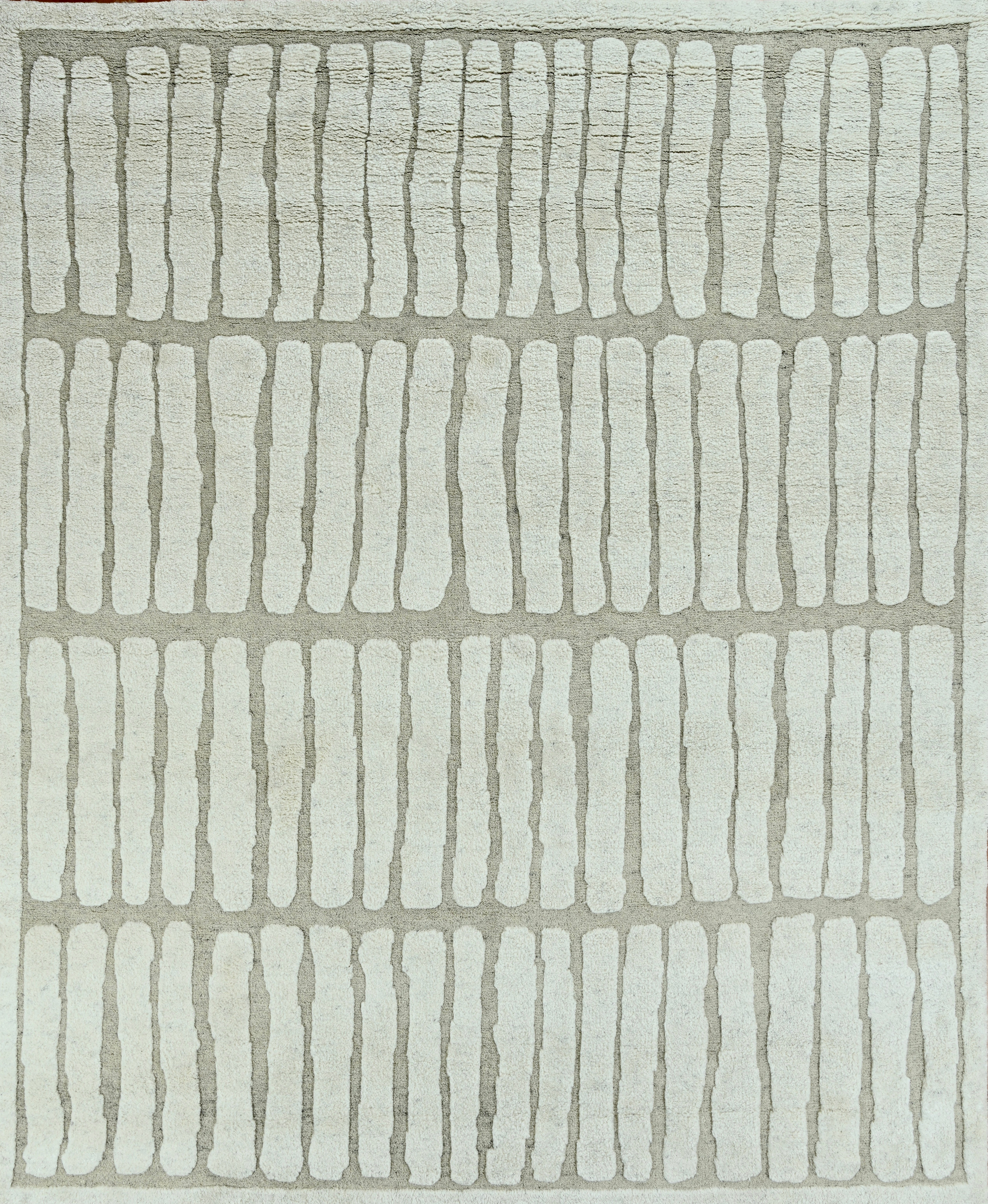 Handmade Contemporary Wool Rug Organic Linear Pattern in Natural Ivory & Beige