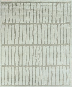 Handmade Contemporary Wool Rug Organic Linear Pattern in Natural Ivory & Beige