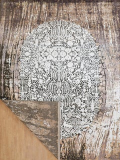 Handmade Contemporary Wool Rug with Intricate Medallion Design Brown and Ivory