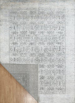 Handmade Contemporary Wool & Silk Rug Charcoal Silver with Subtle Mosaic Pattern