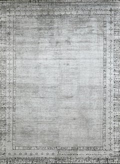 Handmade Contemporary Wool Silk Rug in Grey and Black with Minimal Border Design
