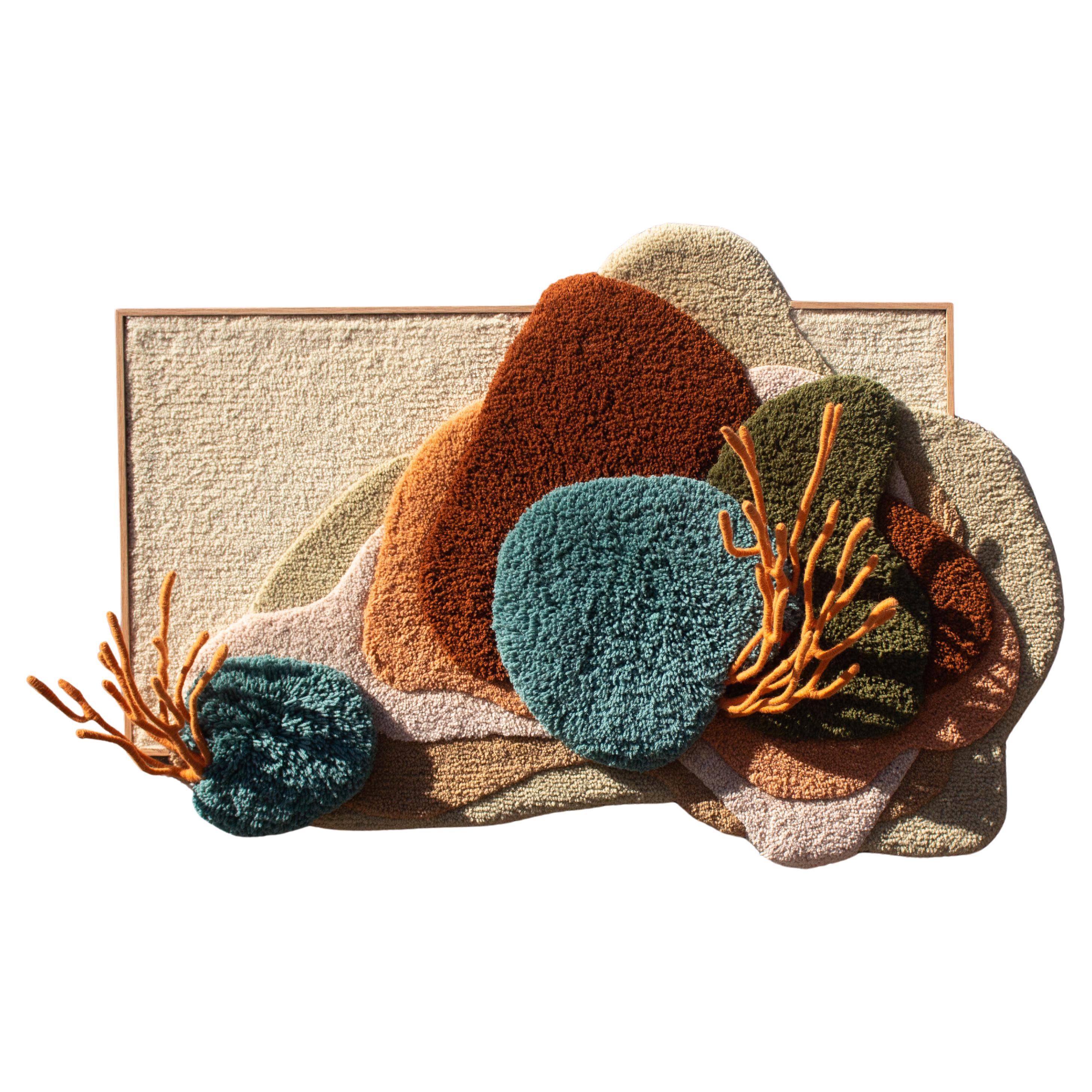 Handmade contemporary wool tapestry with 3D textile sculpture For Sale