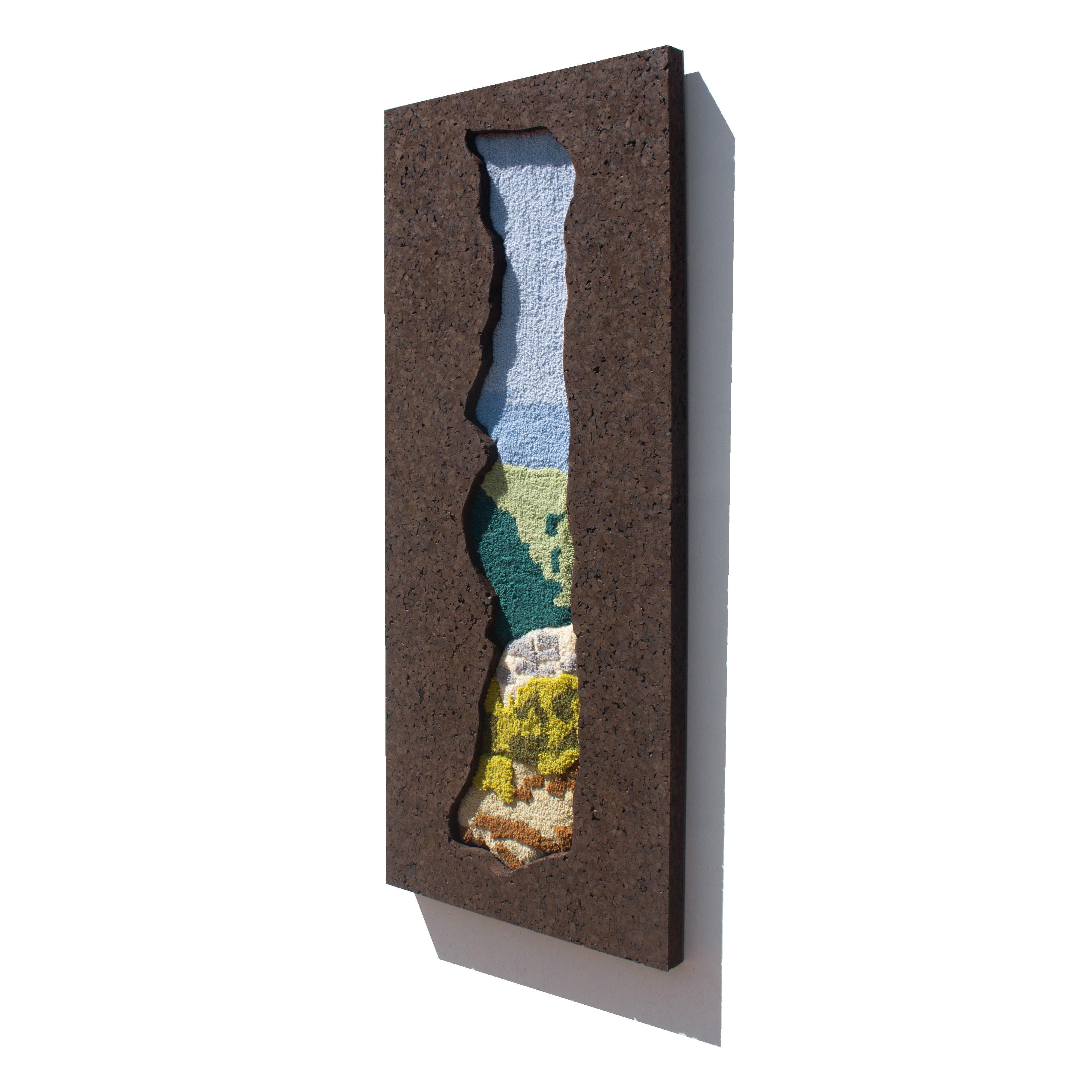 Handmade Contemporary Wool Wall Tapestry, Portuguese Landscape, Black Cork Frame In New Condition For Sale In Almada, PT