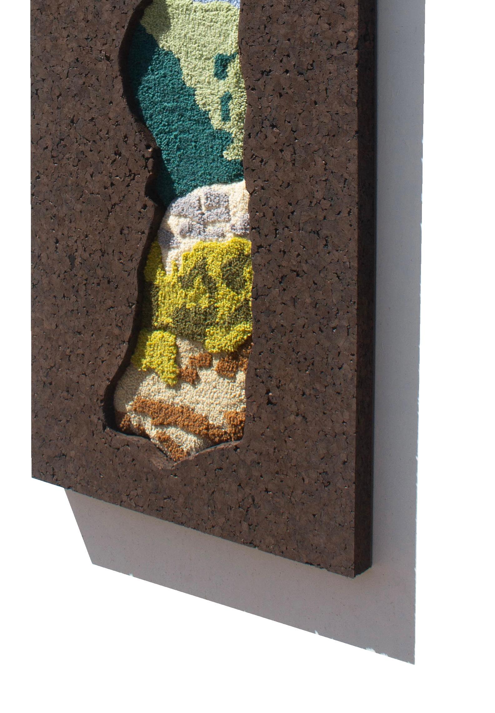Handmade Contemporary Wool Wall Tapestry, Portuguese Landscape, Black Cork Frame For Sale 2
