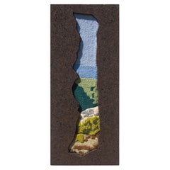 Handmade Contemporary Wool Wall Tapestry, Portuguese Landscape, Black Cork Frame