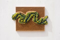 Handmade Contemporary Wool Wall Tapestry, Aerial River Landscape with oak frame