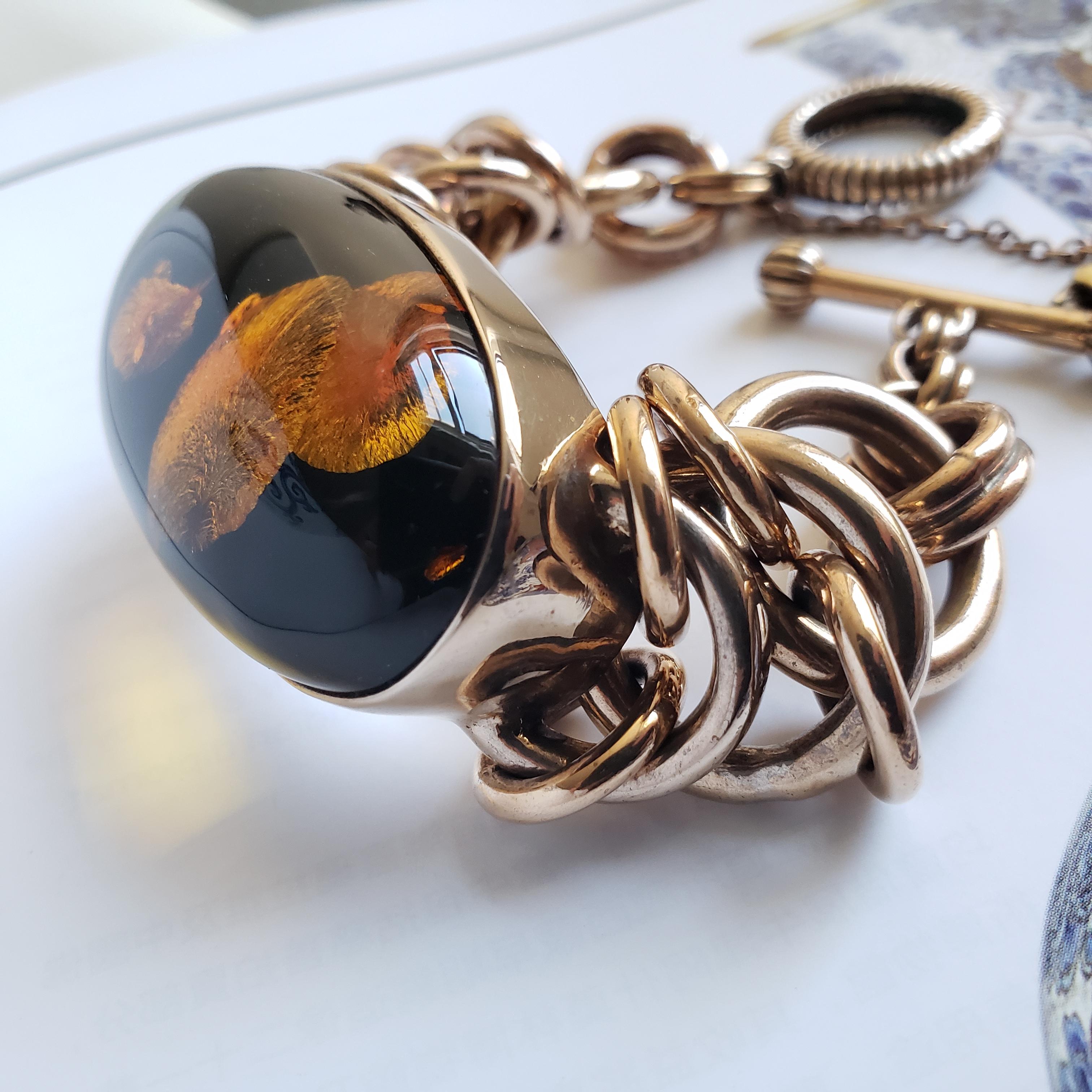 Handmade Copper & Amber Chain Bangle, Organic resonance meets structural grace For Sale 4